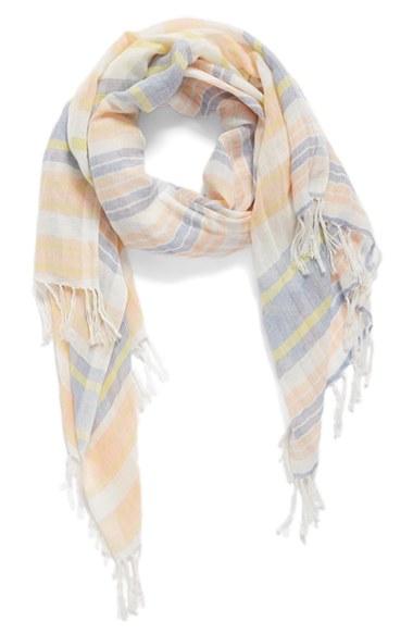 Women's Caslon Stripe Linen Scarf, Size - Coral