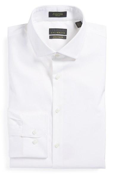 Men's Calibrate Extra Trim Fit Non-iron Solid Stretch Dress Shirt .5 32/33 - White