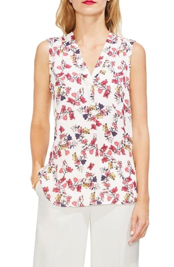 Women's Vince Camuto Floral V-neck Sleeveless Blouse, Size - White
