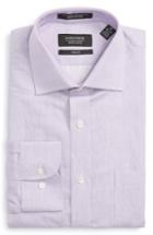 Men's Nordstrom Men's Shop Trim Fit Solid Linen & Cotton Dress Shirt .5 - 32/33 - Purple
