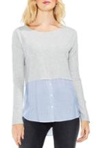 Women's Two By Vince Camuto Mix Media Shirttail Hem Top - Grey