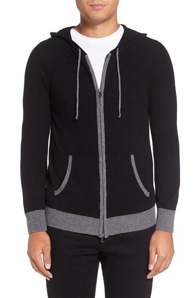 Men's Michael Stars Zip Front Wool Blend Hoodie - Black