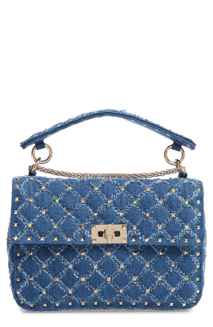 Valentino Garavani Rockstud Matelasse Denim Shoulder Bag - Blue