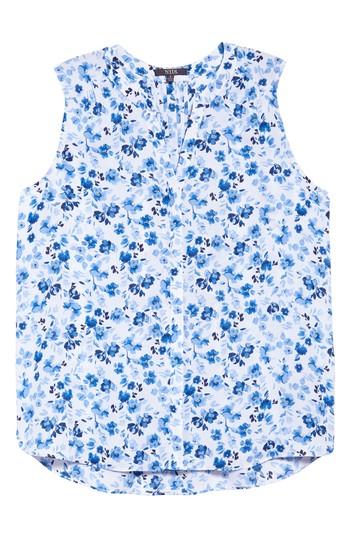 Women's Nydj Pleat Back Sleeveless Split Neck Blouse, Size - Blue