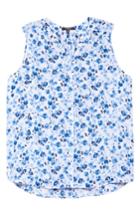 Women's Nydj Pleat Back Sleeveless Split Neck Blouse, Size - Blue