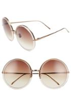 Women's Linda Farrow 61mm Round 18 Karat Gold Trim Sunglasses - Ash/ Rose Gold/ Brown Grad