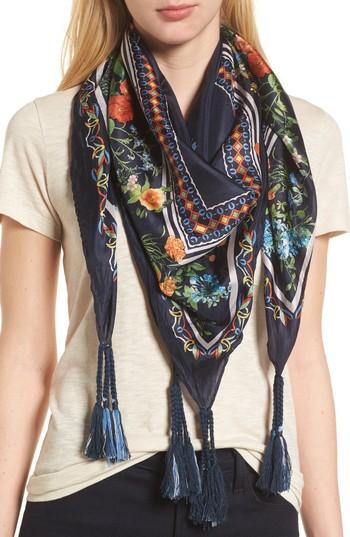 Women's Johnny Was Romantico Tassel Trim Silk Scarf, Size - Black