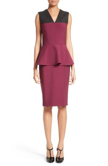 Women's Yigal Azrouel Snake Embossed Leather Trim Peplum Dress