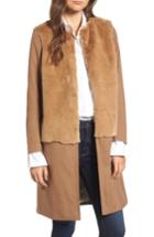 Women's Treasure & Bond X Something Navy Faux Fur Topped Coat, Size - Brown