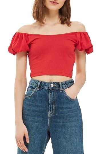 Women's Topshop Bubble Off The Shoulder Crop Top Us (fits Like 0) - Red