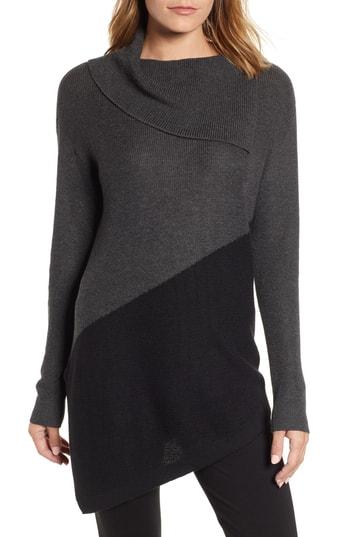 Women's Vince Camuto Asymmetrical Colorblock Cotton Blend Tunic Sweater, Size - Grey