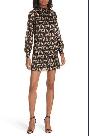 Women's Milly Cheetah Print High Neck Silk Dress - Black