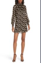Women's Milly Cheetah Print High Neck Silk Dress - Black