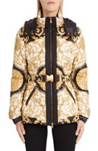 Women's Versace First Line Hibiscus Print Quilted Coat Us / 42 It - Black
