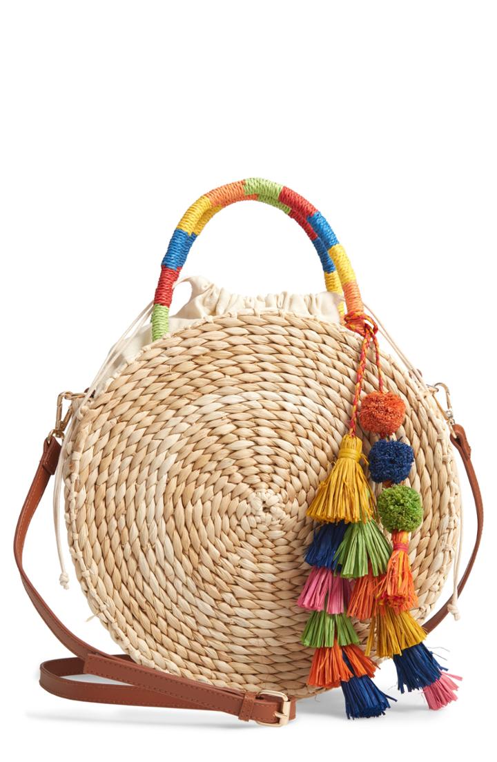 Nordstrom Joni Circular Raffia Tote - Blue