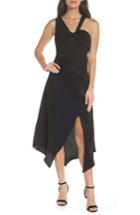 Women's Harlyn Asymmetrical Mix Media Midi Dress - Black