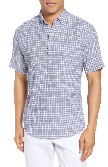 Men's Zachary Prell Nicomini Trim Fit Plaid Popover Sport Shirt, Size - Blue