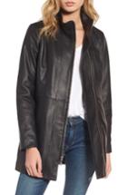Women's Cole Haan Leather Car Coat - Black