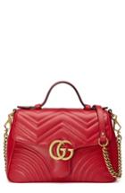 Gucci Small Gg Marmont 2.0 Matelasse Leather Top Handle Bag - Red