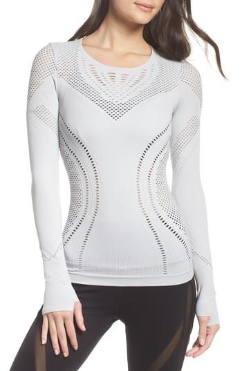 Women's Alo Lark Mesh Inset Long Sleeve Yoga Top - Grey