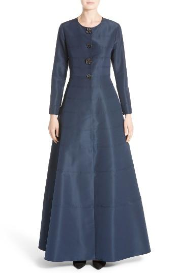 Women's Carolina Herrera Floral Button Silk A-line Gown