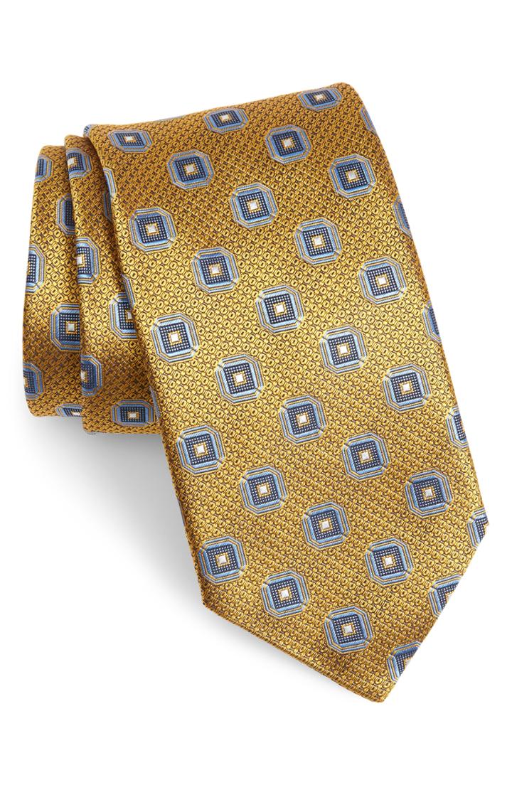 Men's Canali Medallion Silk X-long Tie, Size X-long - Yellow