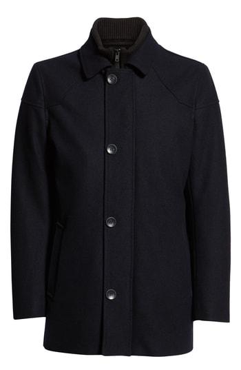 Men's Vince Camuto Melton Car Coat With Removable Bib, Size - Blue