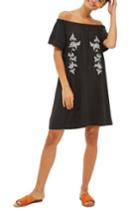 Women's Topshop Embroidered Off The Shoulder Dress Us (fits Like 0) - Black