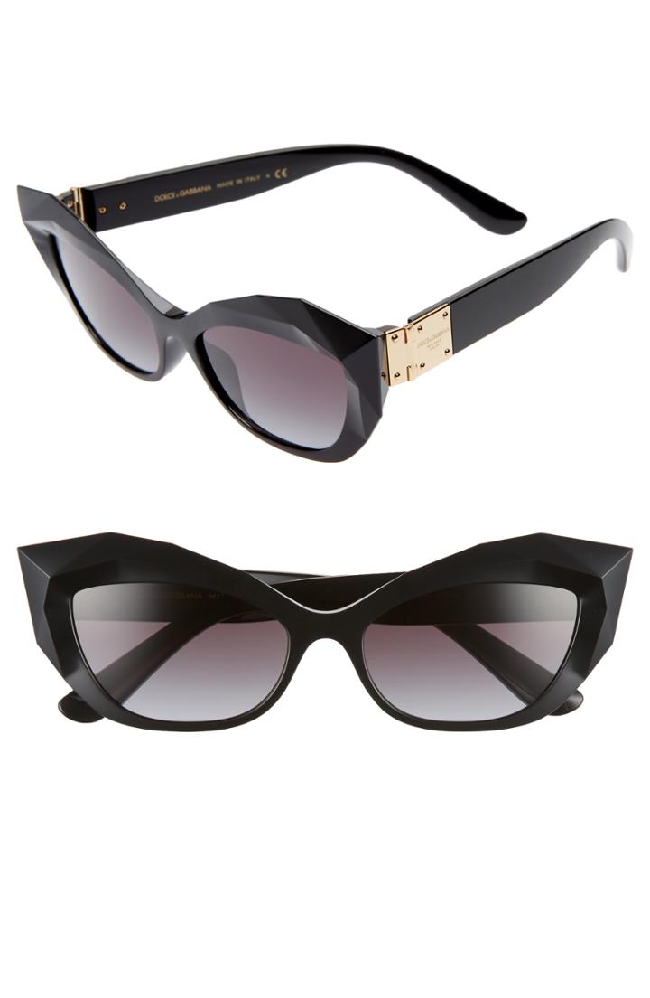 Women's Dolce & Gabbana 54mm Gradient Beveled Cat Eye Sunglasses - Black/ Black Gradient