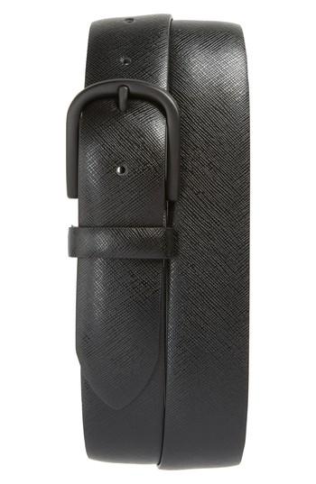 Men's Canali Saffiano Leather Belt - Black