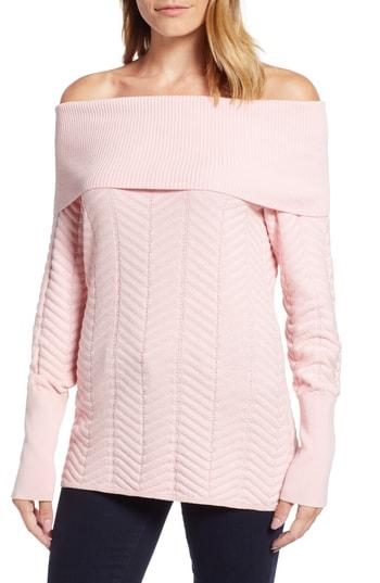 Women's Chaus Off The Shoulder Chevron Cotton Sweater - Pink