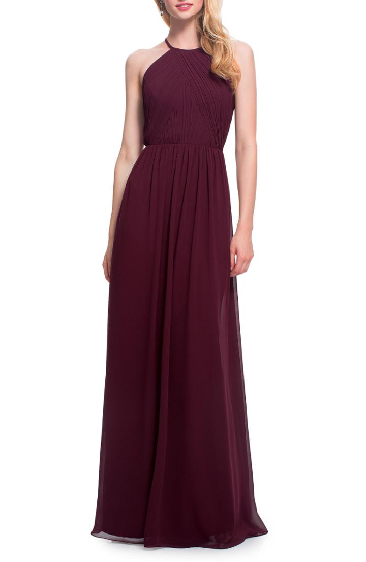 Women's #levkoff Open Back Halter Neck Chiffon Gown (similar To 16w) - Burgundy