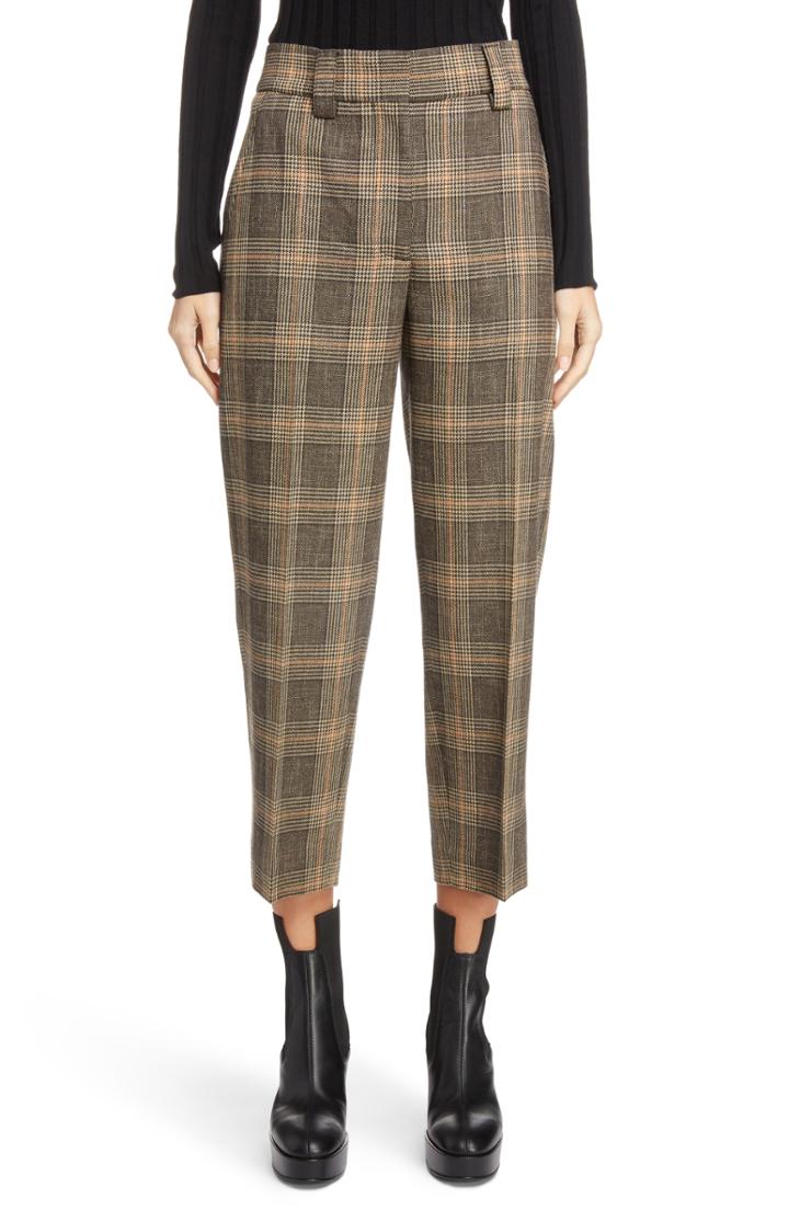 Women's Acne Studios Check Crop Suit Pants Us / 42 Eu - Brown