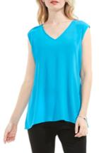 Petite Women's Vince Camuto Mixed Media Top, Size P - Blue