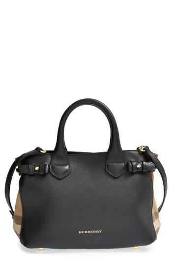 Burberry 'small Banner' House Check Leather Tote -