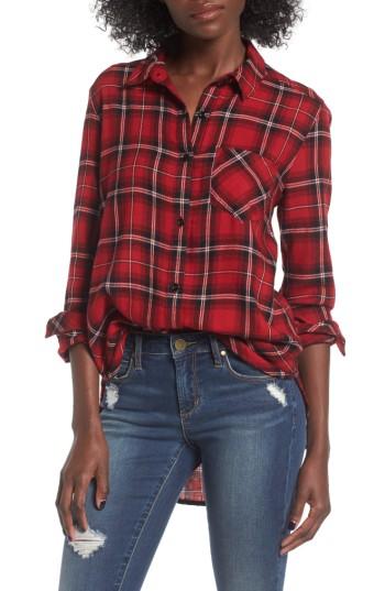 Women's Bp. Plaid Cotton Blend Shirt - Red