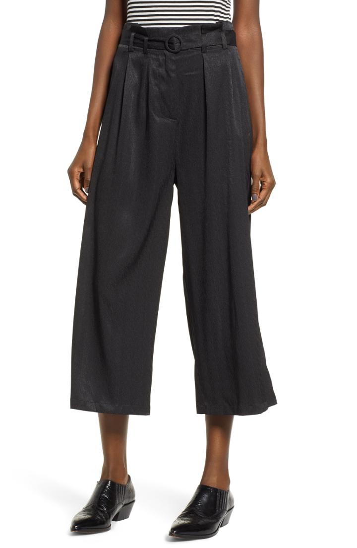 Women's The Fifth Label Lotti Paperbag Waist Wide Leg Crop Pants, Size - Black