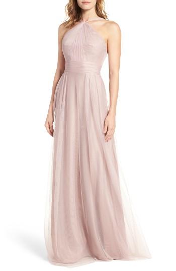 Women's Monique Lhuillier Bridesmaids Tulle Halter Style Gown - Pink