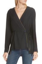 Women's Rag & Bone Lina Embroidered Silk Wrap Blouse, Size - Black