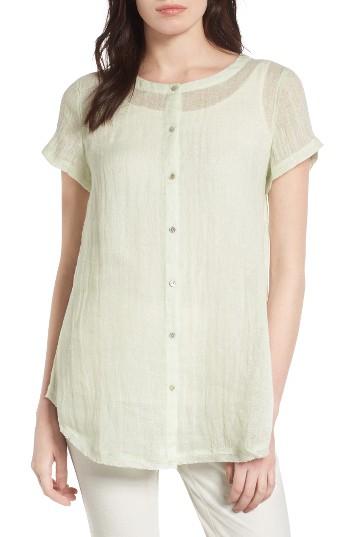 Women's Eileen Fisher Button Front Organic Linen Tunic, Size - Green