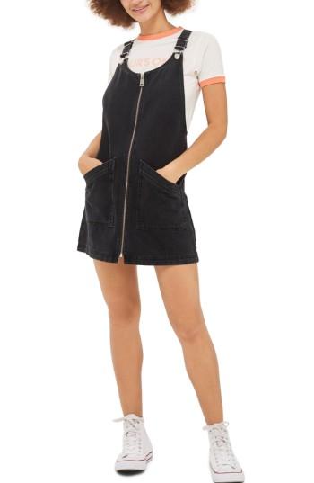 Women's Topshop Denim Pinafore Dress Us (fits Like 6-8) - Black