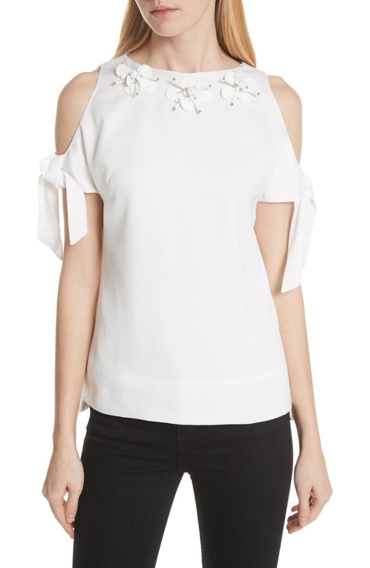 Women's Ted Baker London Embellished Neck Cold Shoulder Top