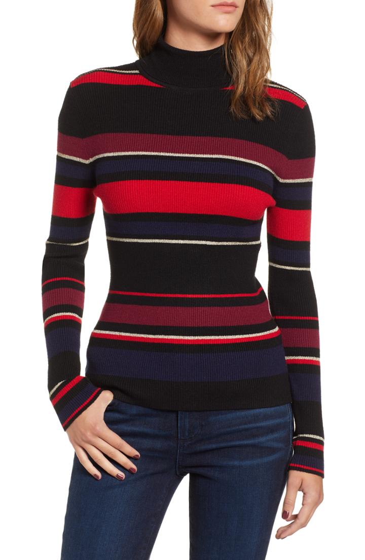 Women's Cupcakes And Cashmere Stripe Turtleneck - Black