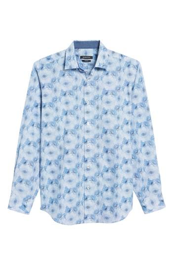 Men's Bugatchi Classic Fit Spring Blossoms Sport Shirt - Blue