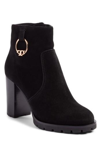 Women's Tory Burch Sofia Lugged Logo Charm Bootie M - Black