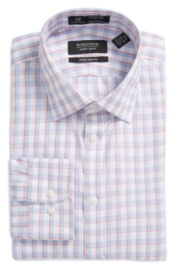 Men's Nordstrom Men's Shop Smartcare(tm) Extra Trim Fit Plaid Dress Shirt .5 - 32/33 - Red