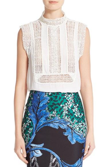 Women's Yigal Azrouel Lace Trim Silk Crepe Georgette Top