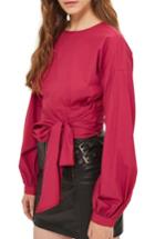 Women's Topshop Balloon Sleeve Tie Top Us (fits Like 14) - Burgundy