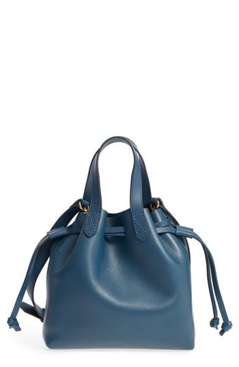 Madewell The Mini Pocket Transport Leather Drawstring Tote - Blue