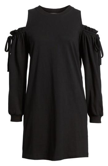 Women's Cold Shoulder Sweatshirt Dress - Black